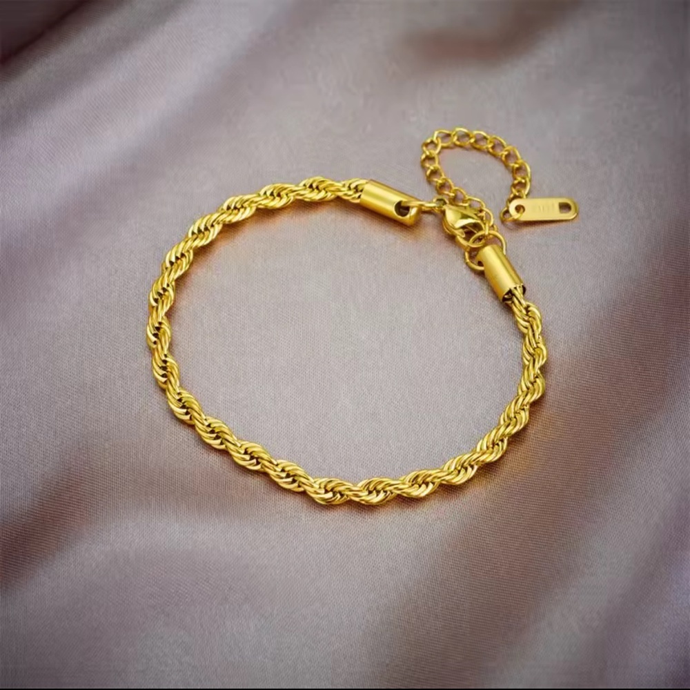 Anthropologie 18K Gold Stainless Steel Twisted Rope Necklace Bracelet Set - Picture 6 of 10